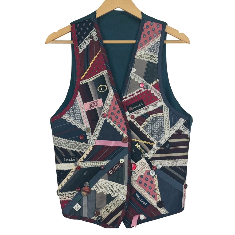 Upcycled Patchwork Vest Vintage Tie Lace Boho Dark Academia OOAK Art to Wear